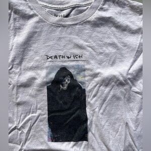 Men's Deathwish T-Shirt White Spell-Out M Skeleton Scratch Reaper Skate Street